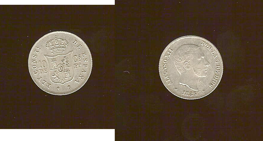 PHILIPPINES 10 Centimos de Peso Alphonse XII 1885 SUP4
